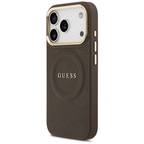 Husa de protectie Guess Peony Hot Stamp compatibil cu iPhone 17 Pro, Maro