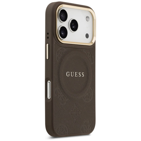 Husa de protectie Guess Peony Hot Stamp compatibil cu iPhone 17 Pro, Maro