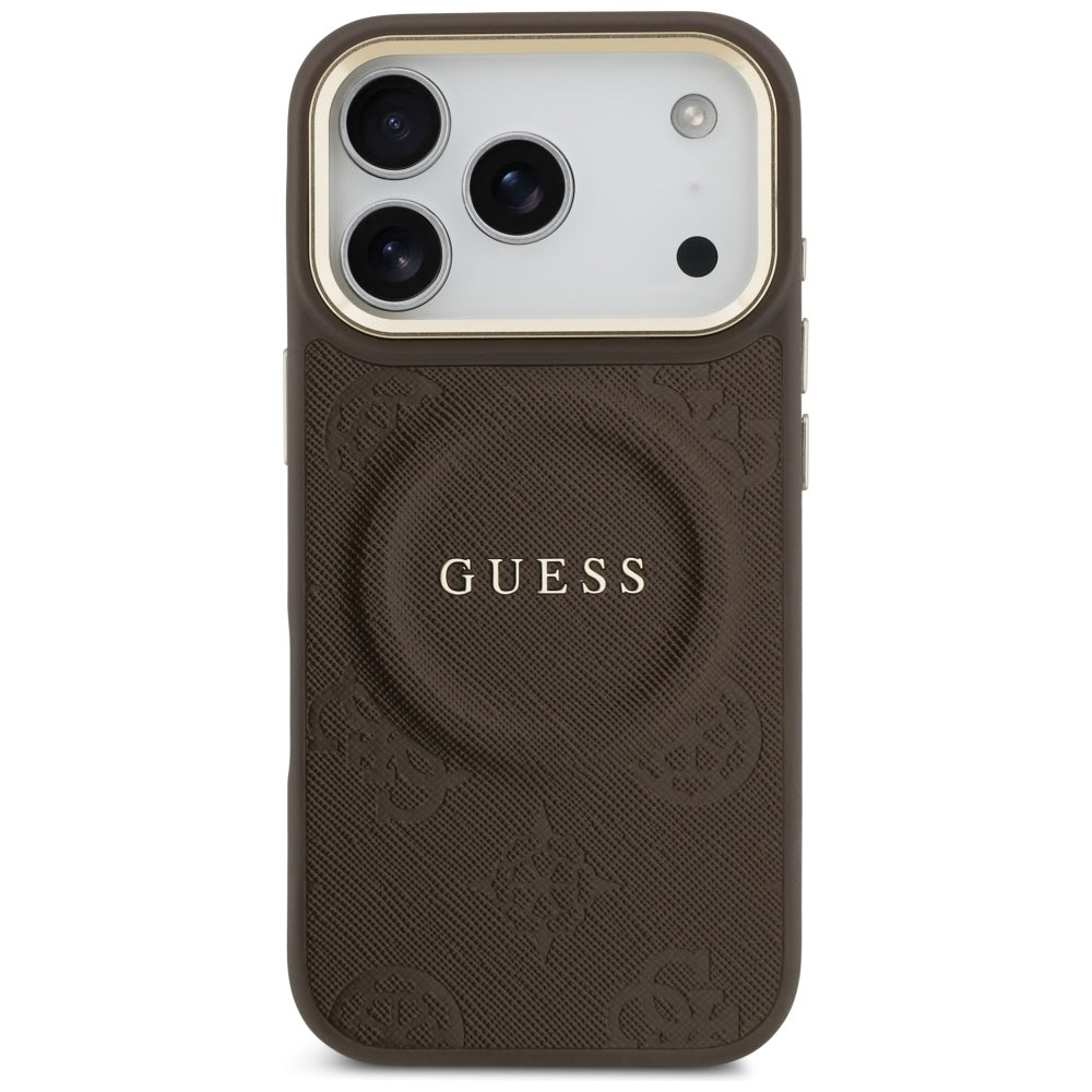 Husa de protectie Guess Peony Hot Stamp compatibil cu iPhone 17 Pro, Maro