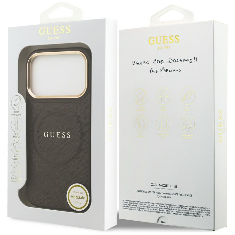 Husa de protectie Guess Peony Hot Stamp compatibil cu iPhone 17 Pro, Maro