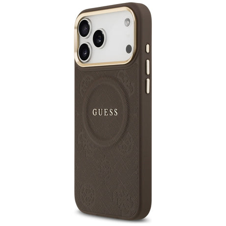 Husa de protectie Guess Peony Hot Stamp compatibil cu iPhone 17 Pro Max, Maro