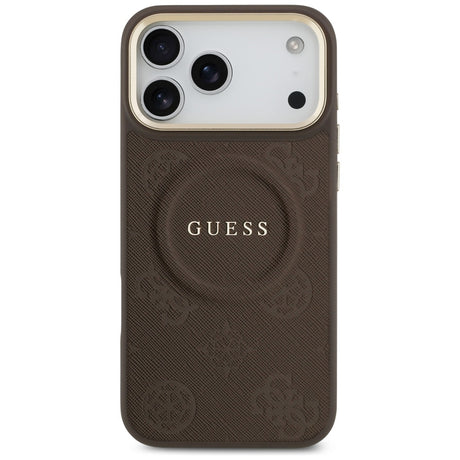 Husa de protectie Guess Peony Hot Stamp compatibil cu iPhone 17 Pro Max, Maro