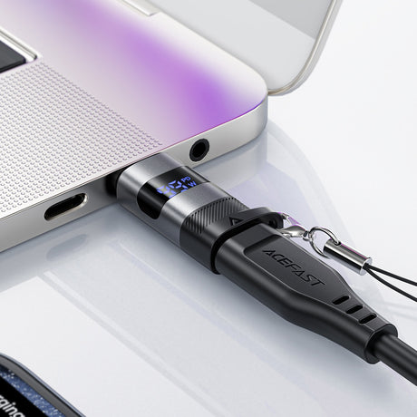 Adaptor Acefast Adapter (J9), with Digital Display, Type-C to USB-C, 480Mbps, 20V/5A, Fast Charge, Data Transmission, Metal Gray