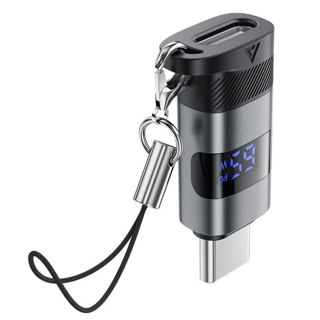 Adaptor Acefast Adapter (J9), with Digital Display, Type-C to USB-C, 480Mbps, 20V/5A, Fast Charge, Data Transmission, Metal Gray