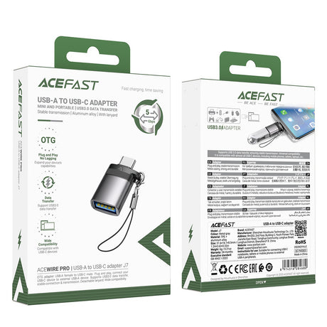 Adaptor Acefast Adapter (J7), with OTG Function, USB to Type-C, 10Gbps Data Transmission, Fast Charging, Metal Gray
