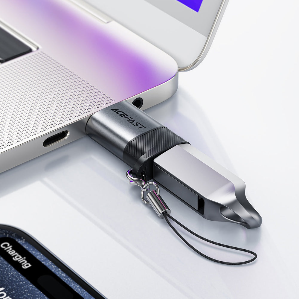 Adaptor Acefast Adapter (J8), Type-C to USB, 10Gbps Data Transmission, 27W, Fast Charging, Metal Gray