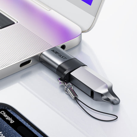 Adaptor Acefast Adapter (J8), Type-C to USB, 10Gbps Data Transmission, 27W, Fast Charging, Metal Gray
