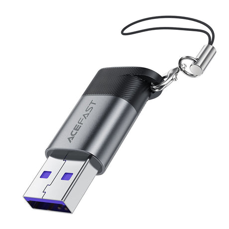 Adaptor Acefast Adapter (J8), Type-C to USB, 10Gbps Data Transmission, 27W, Fast Charging, Metal Gray