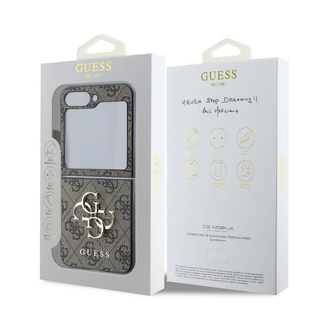 Husa de protectie Guess Leather 4G Metal Logo (GUHCZF74GMGBR) compatibil cu Samsung Galaxy Z Flip7, Maro