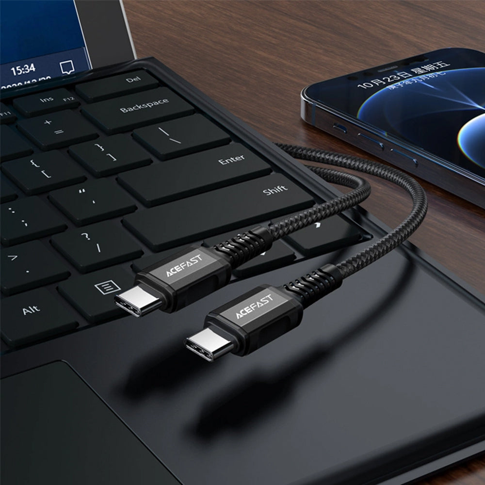 Cablu Acefast (C1-03), Type-C to Type-C, 60W, 20V/3A, Fast Charging, Nylon Braid, 1.2m, Negru