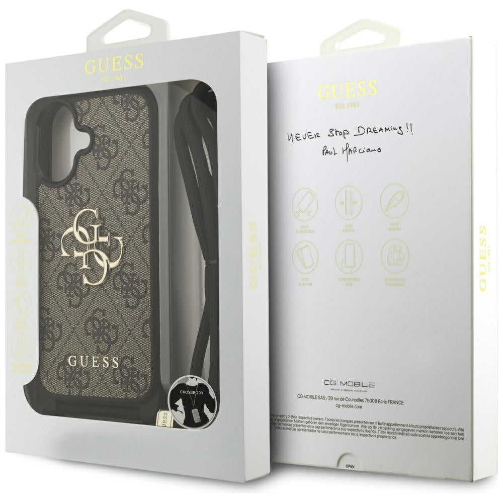 Husa de protectie Guess Hardcase 4G CBDY Big Logo with Cord Strap (GUHCP17SP4GMGCRW) compatibil cu iPhone 17, Maro