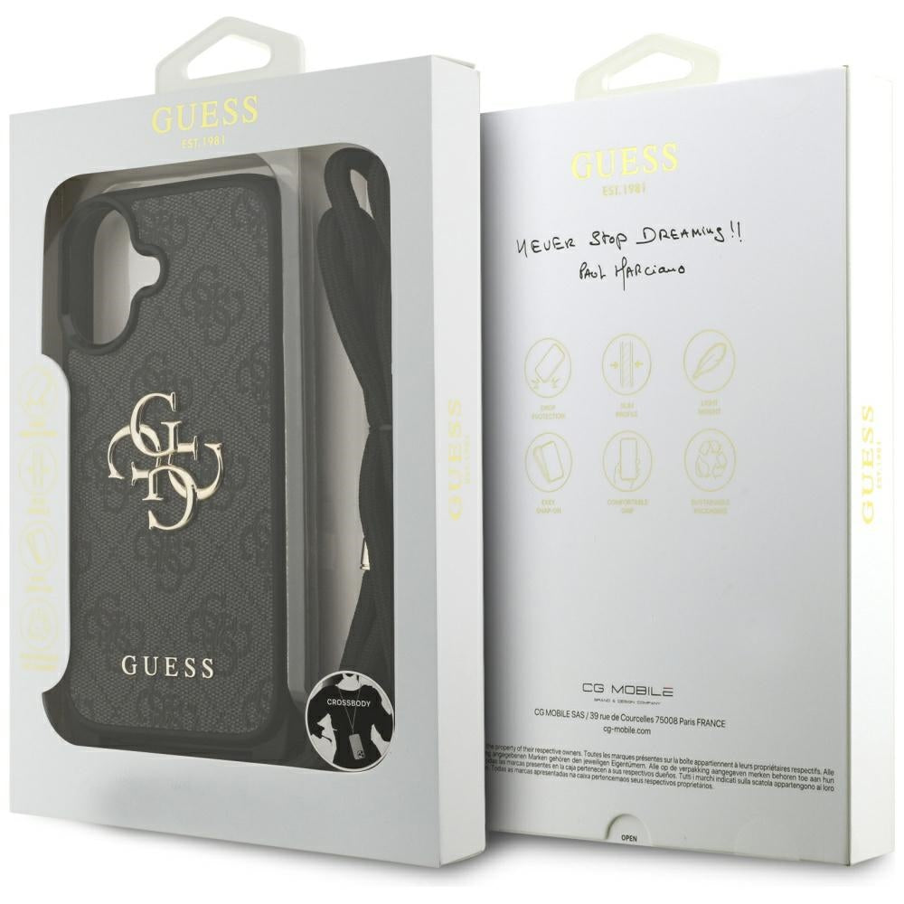 Husa de protectie Guess Hardcase 4G CBDY Big Logo with Cord Strap (GUHCP17SP4GMGCRK) compatibil cu iPhone 17, Negru