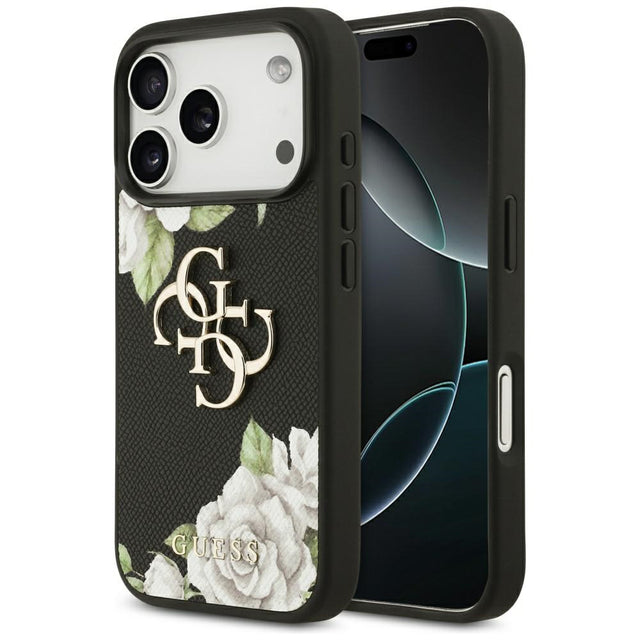 Husa de protectie Guess Hardcase 4G Grained Roses Big Logo (GUHCP17LPGROP4MK) compatibil cu iPhone 17 Pro, Negru