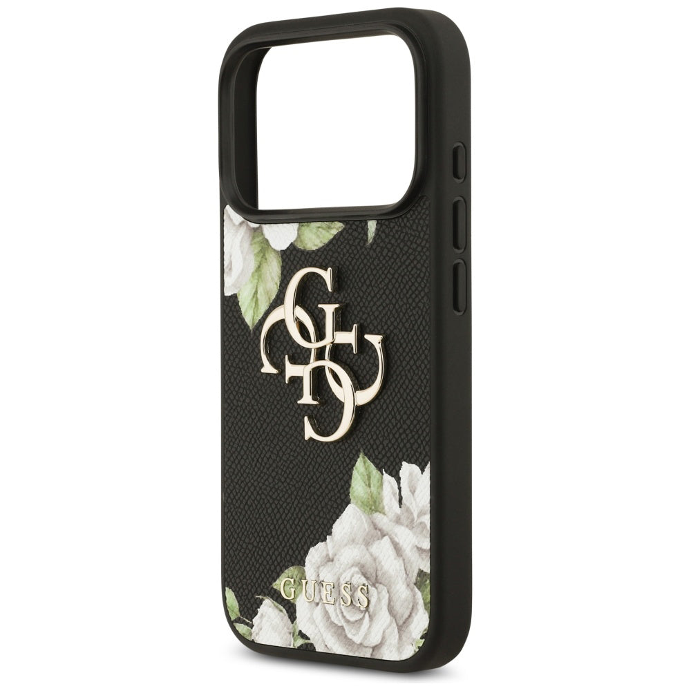 Husa de protectie Guess Hardcase 4G Grained Roses Big Logo (GUHCP17LPGROP4MK) compatibil cu iPhone 17 Pro, Negru