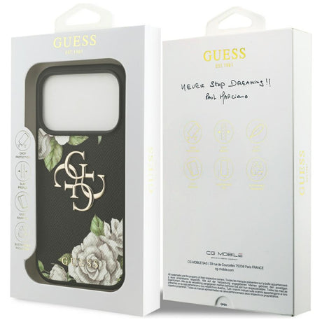 Husa de protectie Guess Hardcase 4G Grained Roses Big Logo (GUHCP17XPGROP4MK) compatibil cu iPhone 17 Pro Max, Negru