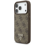 Husa de protectie Guess Hardcase 4G Triangle Logo MagSafe with Pearl Strap (GUHMP17LP4TSDPPSW) compatibil cu iPhone 17 Pro, Maro