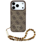Husa de protectie Guess Hardcase 4G Triangle Logo MagSafe with Pearl Strap (GUHMP17LP4TSDPPSW) compatibil cu iPhone 17 Pro, Maro