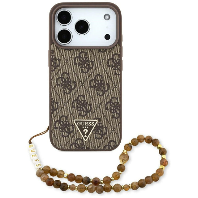 Husa de protectie Guess Hardcase 4G Triangle Logo MagSafe with Pearl Strap (GUHMP17LP4TSDPPSW) compatibil cu iPhone 17 Pro, Maro
