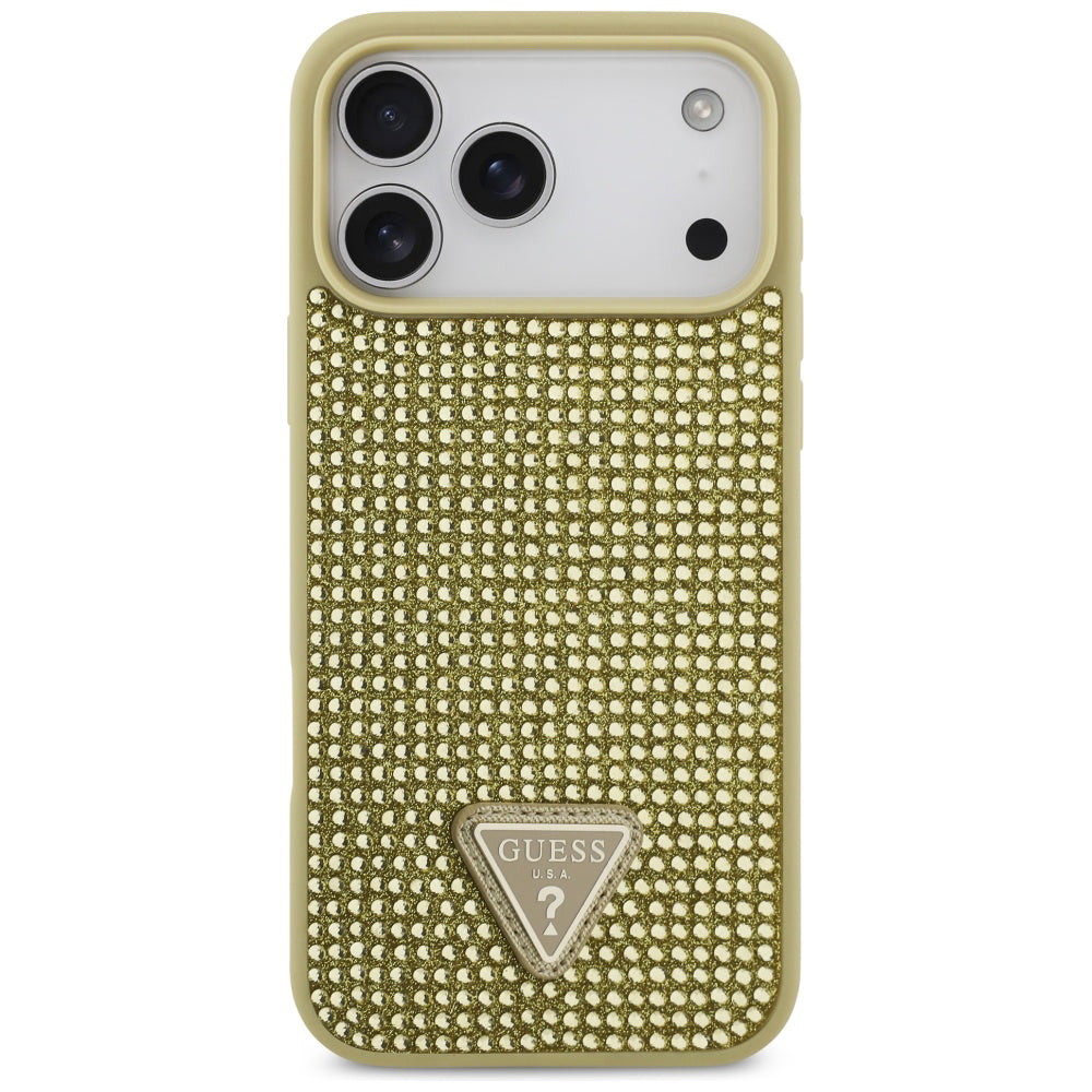 Husa de protectie Guess Rhinestone Triangle Logo (GUHCP17LHDGTPD) compatibil cu iPhone 17 Pro, Auriu