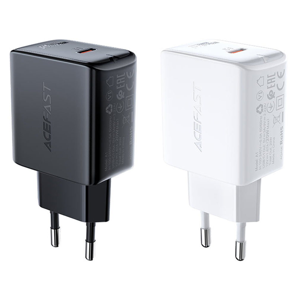 Incarcator Acefast (A1), Fast Charging, Type-C, PD20W, QC 3.0, 5V/2.4A, Smart Chip, V0 Fire Protection, Negru