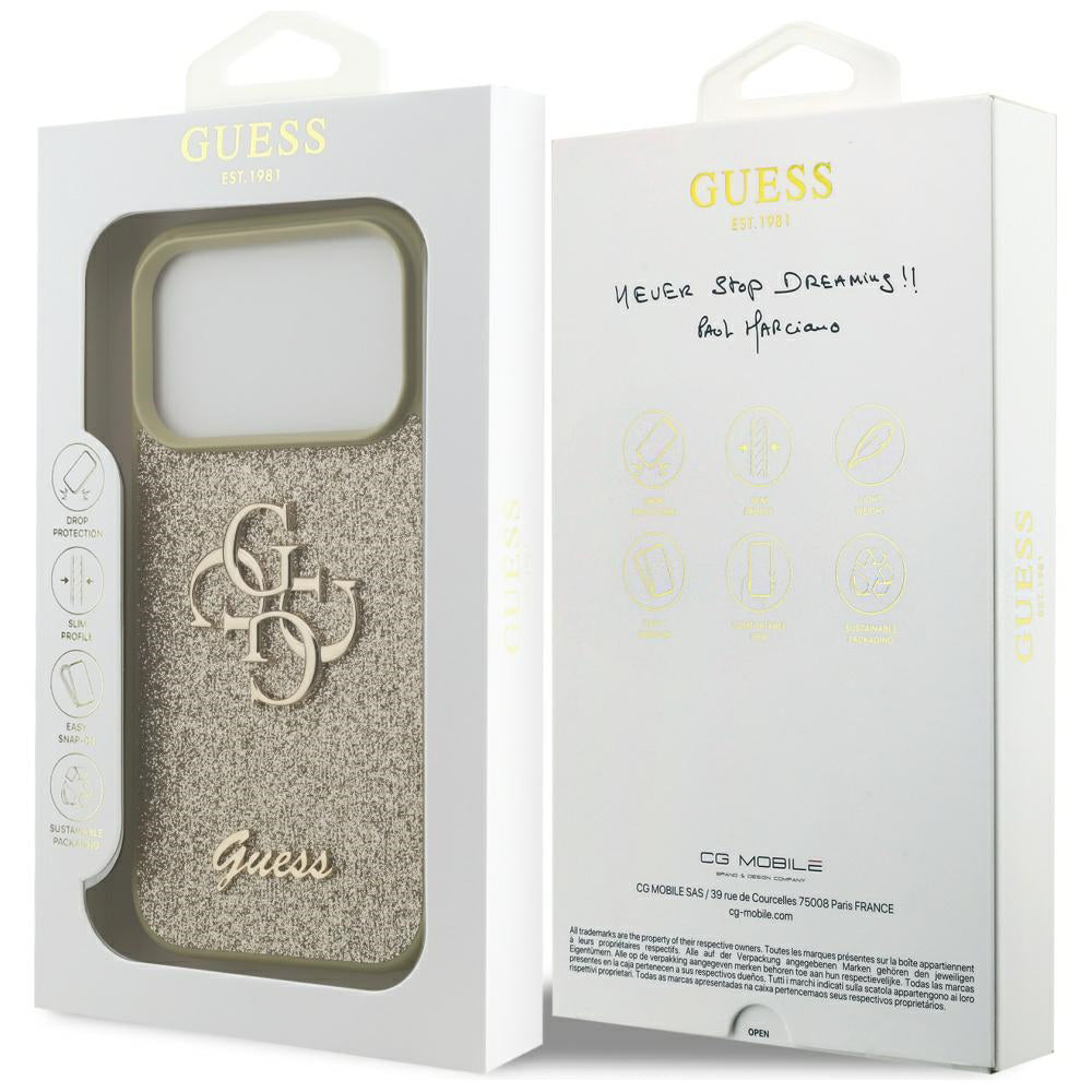 Husa de protectie Guess Fixed Glitter Big 4G (GUHCP17XHG4SGD) compatibil cu iPhone 17 Pro Max, Auriu