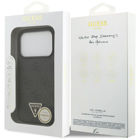 Husa de protectie Guess Leather 4G Triangle Strass MagSafe (GUHMP17LP4TDPLK) compatibil cu iPhone 17 Pro, Negru