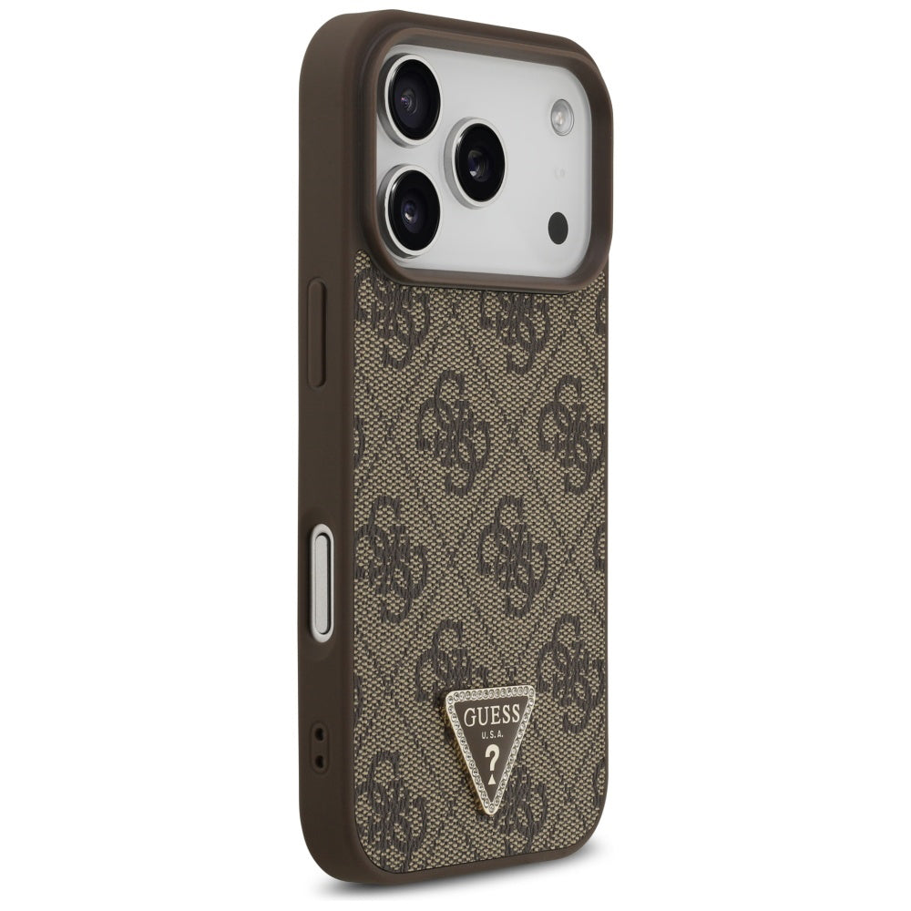 Husa de protectie Guess Leather 4G Triangle Strass MagSafe (GUHMP17LP4TDPLW) compatibil cu iPhone 17 Pro, Maro