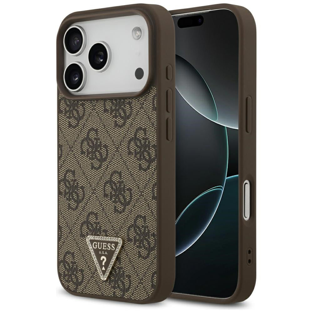 Husa de protectie Guess Leather 4G Triangle Strass MagSafe (GUHMP17LP4TDPLW) compatibil cu iPhone 17 Pro, Maro