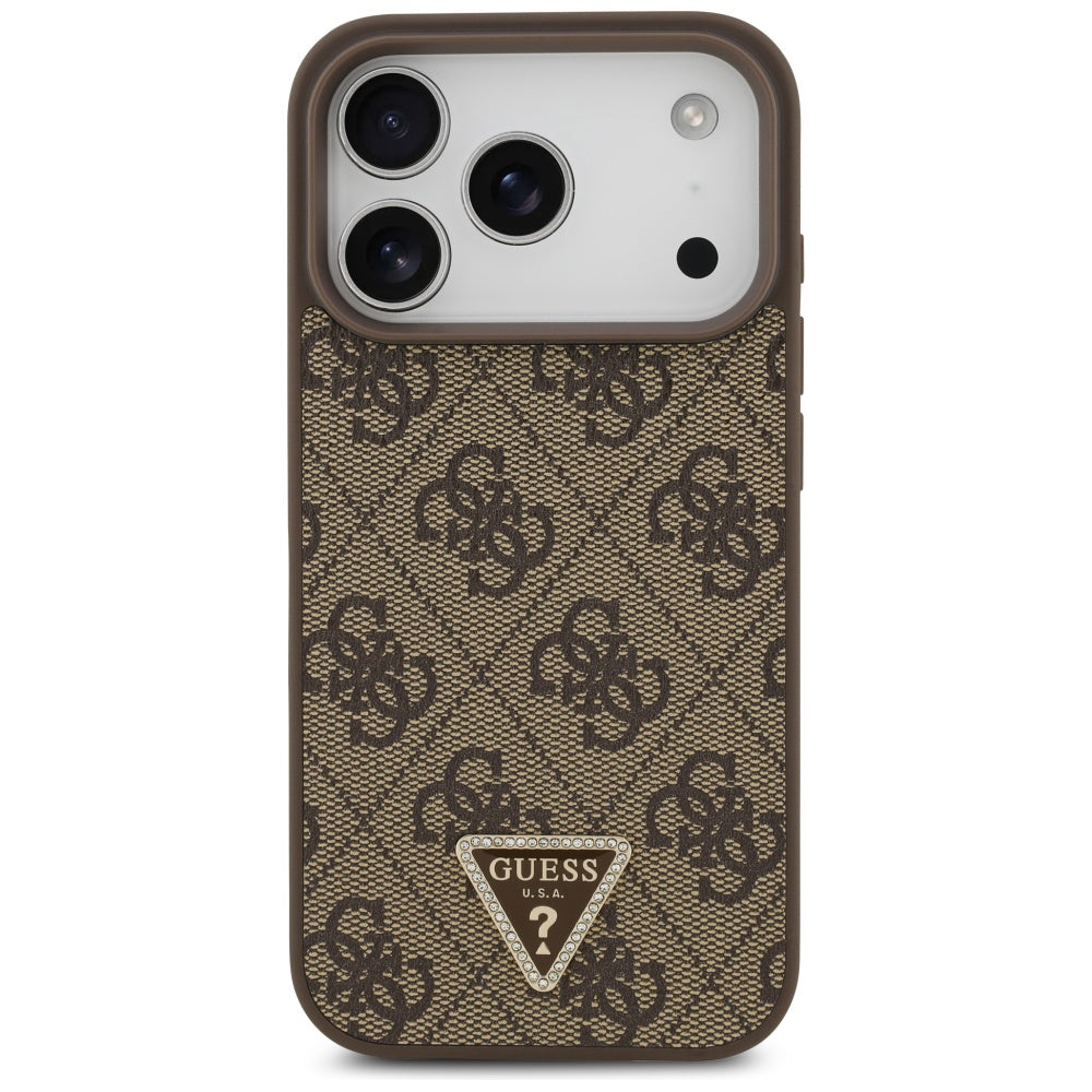 Husa de protectie Guess Leather 4G Triangle Strass MagSafe (GUHMP17LP4TDPLW) compatibil cu iPhone 17 Pro, Maro
