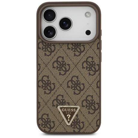 Husa de protectie Guess Leather 4G Triangle Strass MagSafe (GUHMP17LP4TDPLW) compatibil cu iPhone 17 Pro, Maro