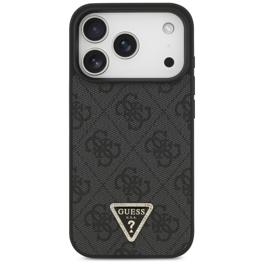 Husa de protectie Guess Leather 4G Triangle Strass MagSafe (GUHMP17XP4TDPLK) compatibil cu iPhone 17 Pro Max, Negru