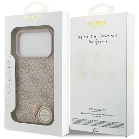 Husa de protectie Guess Leather 4G Triangle Strass MagSafe (GUHMP17XP4TDPLP) compatibil cu iPhone 17 Pro Max, Roz
