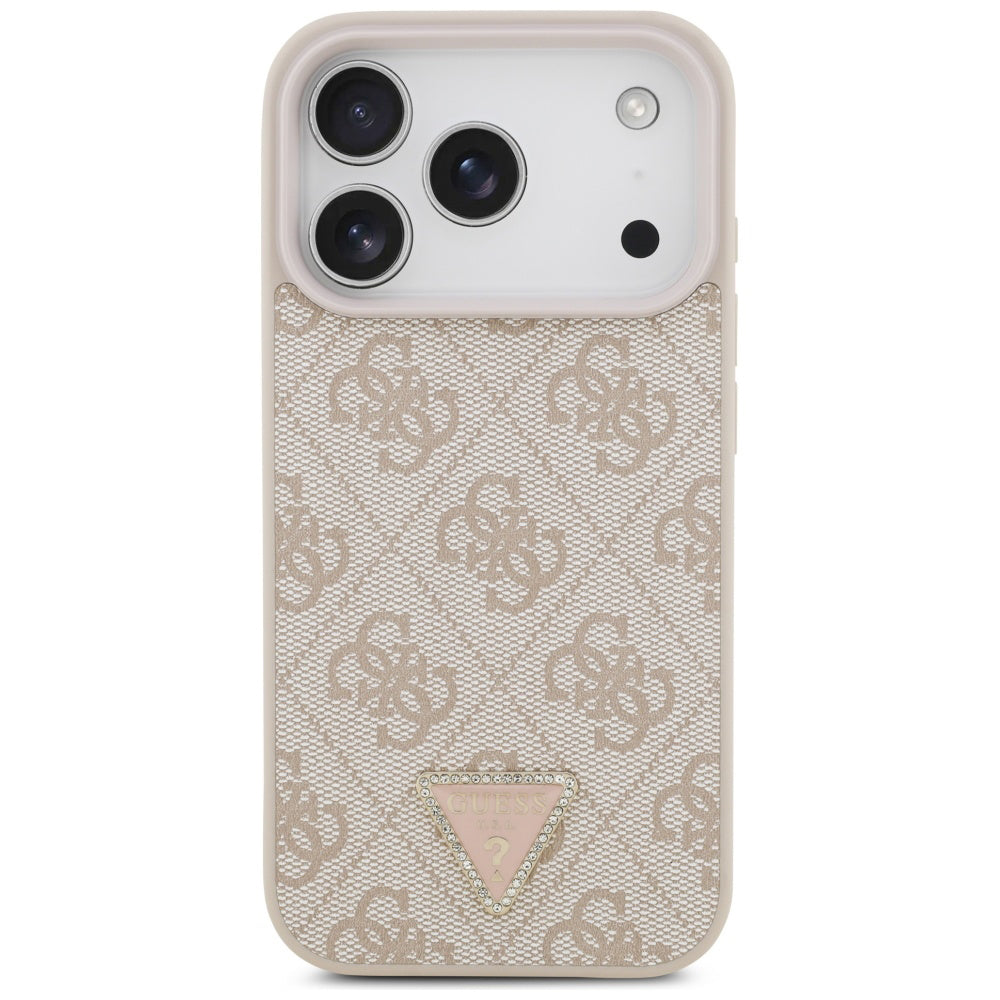 Husa de protectie Guess Leather 4G Triangle Strass MagSafe (GUHMP17XP4TDPLP) compatibil cu iPhone 17 Pro Max, Roz