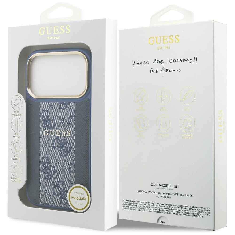 Husa de protectie Guess Hardcase 4G Stripe MagSafe (GUHMP17LPG4SEMCB) compatibil cu iPhone 17 Pro, Albastru