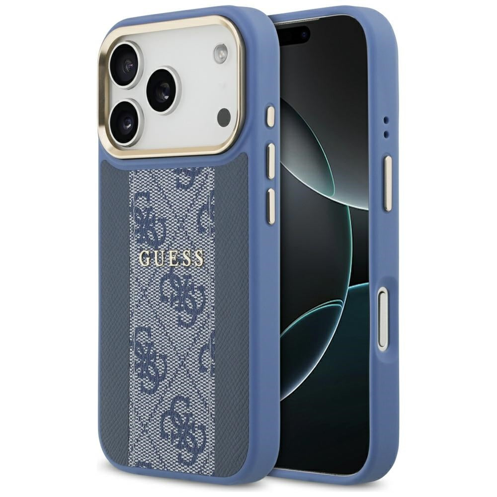 Husa de protectie Guess Hardcase 4G Stripe MagSafe (GUHMP17LPG4SEMCB) compatibil cu iPhone 17 Pro, Albastru