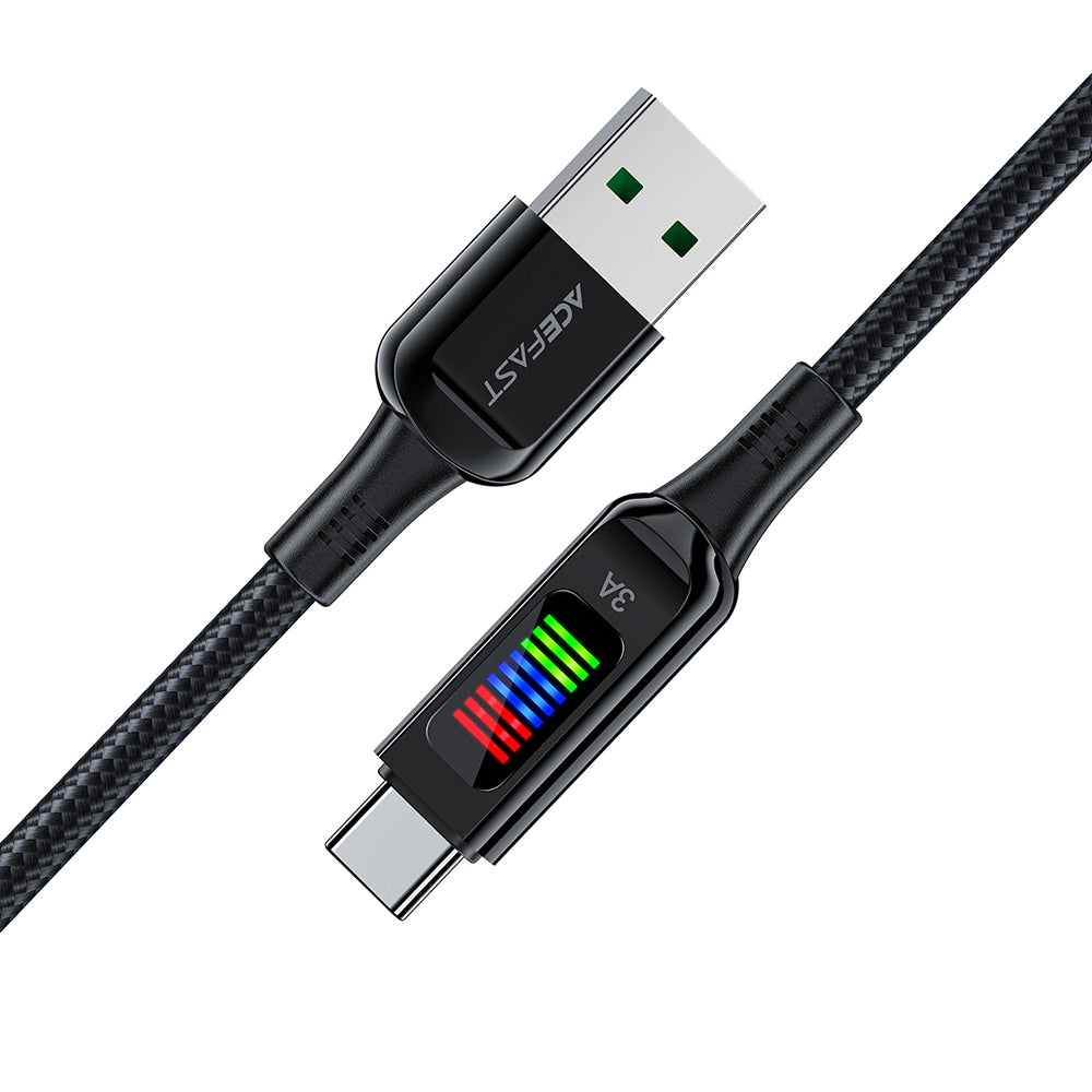 Cablu Acefast (C7-04), USB to Type-C, Fast Charging, 3A, Braided Nylon, 25.000 Bends, 1.2m, Negru
