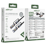 Cablu Acefast (J4), Multifunction, Fast Charging, Type-C/LED Light to Type-C/Cigarette Lighter, 60W, 3A, 1.2m, Negru