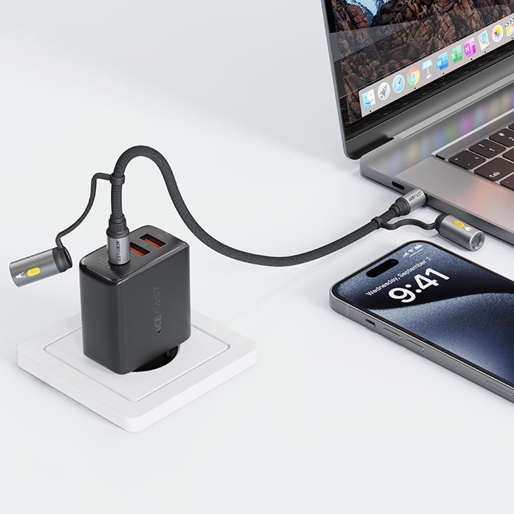 Cablu Acefast (J4), Multifunction, Fast Charging, Type-C/LED Light to Type-C/Cigarette Lighter, 60W, 3A, 1.2m, Negru