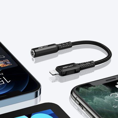 Adaptor Acefast Audio Cable Adapter (C1-05), Lightning to Jack 3.5mm Female, Apple Hi-Fi, HD Music Decoding, MFi, 0.18m, Negru