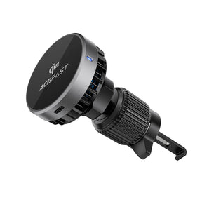 Suport Acefast with Wireless Charging (D40), for Air Vent, Magnetic Grip, Ice Cooling, Qi2, USB-C, 15W, Metal Gray