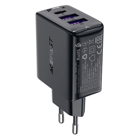 Incarcator Acefast (A57), GaN, Fast Charging, 2x USB, Type-C, PD35W, Smart Chip, Negru