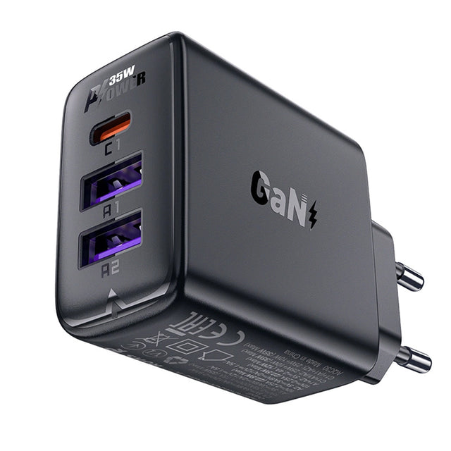 Incarcator Acefast (A57), GaN, Fast Charging, 2x USB, Type-C, PD35W, Smart Chip, Negru