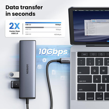 Hub Ugreen CM512 (45320), USB-C to 2x USB-C / 2x USB / RJ45, 10Gbps, Gri