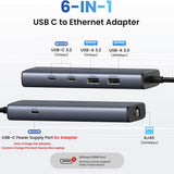 Hub Ugreen CM512 (45320), USB-C to 2x USB-C / 2x USB / RJ45, 10Gbps, Gri