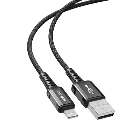 Cablu Acefast (C1-02), USB to Lightning, 2.4A, Fast Charging, MFi Certification, Nylon Braid, 1.2m, Negru