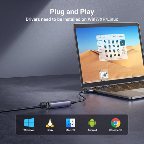 Adaptor Ugreen Ethernet CM209 USB-RJ45, gri