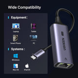 Adaptor Ugreen Ethernet Adapter CM648 (25052), USB-C to RJ45 LAN Port, Plug & Play, Windows, macOS, 1000Mbps, 5Gbps, 2.5G, Gri
