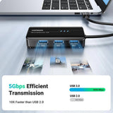 Hub/Dock Ugreen Ethernet Adapter (20265), USB to 3x USB, RJ45 LAN Port, Plug & Play, 1000Mbps, 5Gbps, 20cm, Negru
