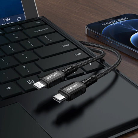 Cablu Acefast (C1-01), Type-C to Lightning, 30W, 3A, Fast Charging, MFi Certification, Nylon Braid, 1.2m, Negru