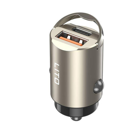 Incarcator Lito Car (IN-C03), 1x USB, 1x Type-C, 30W, Fast Charging, Ultra-Mini & Sleek Design, Universal, Gunmetal